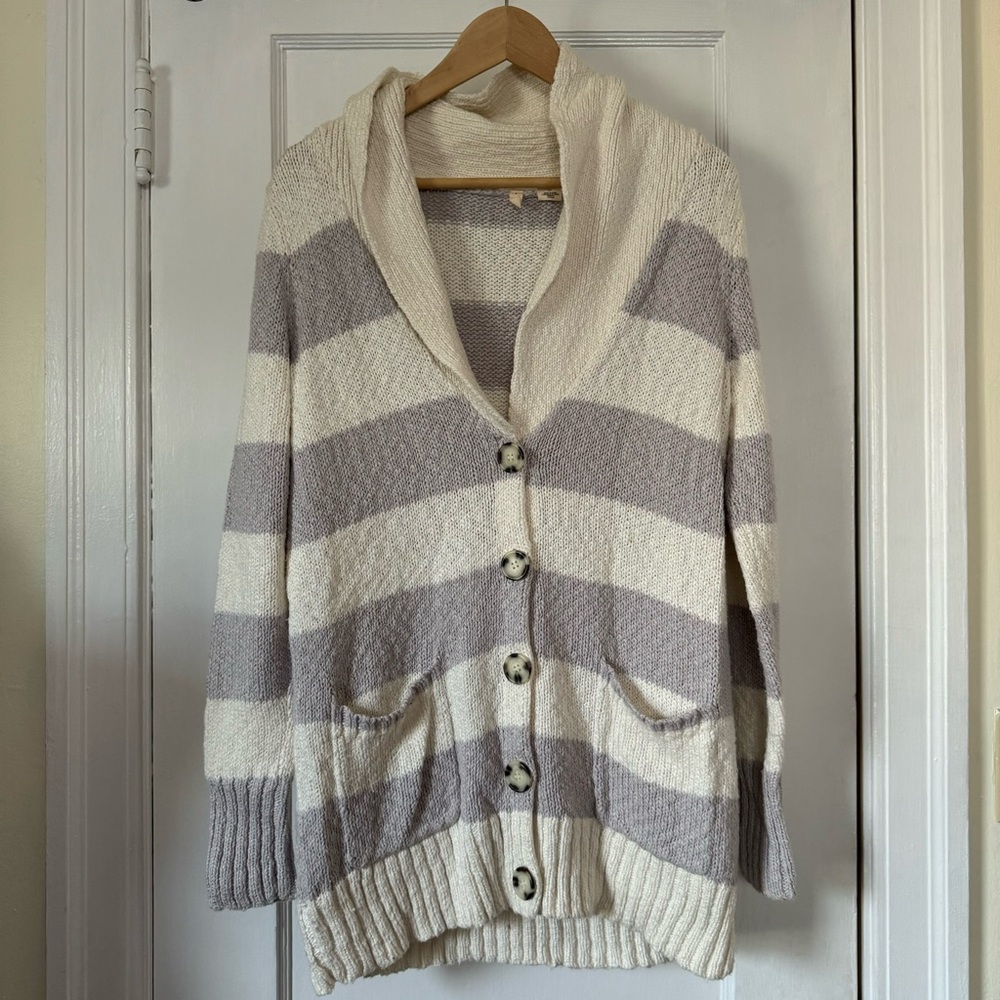 Anthropologie Moth Lavender and White Striped Cardigan